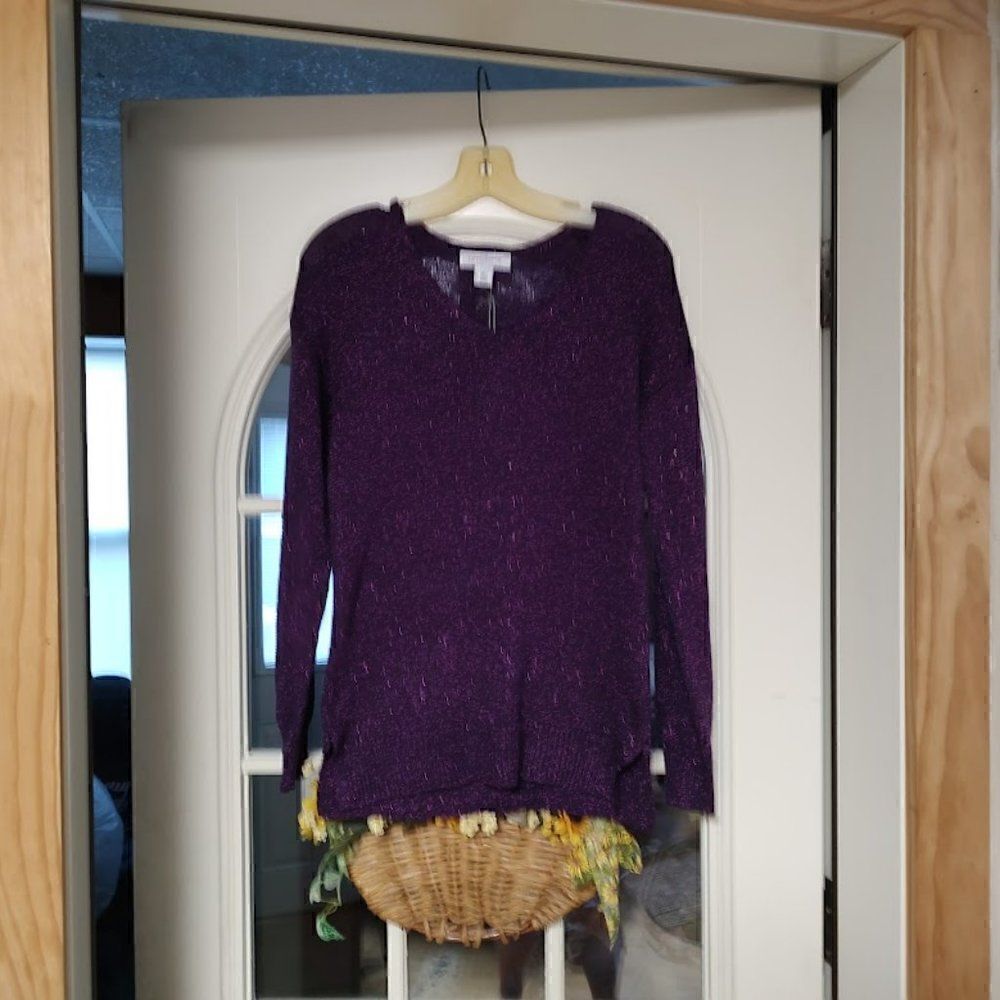 New Liz Claiborne Sparkly Mysterious Purple Lightweight Sweater Size Women's XS